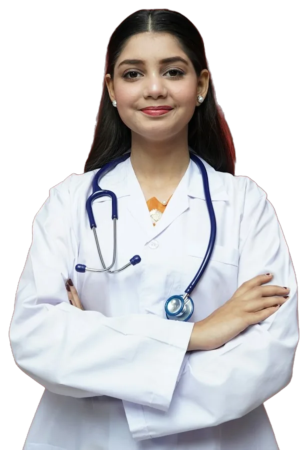 Estudante de medicina de jaleco e estetoscópio